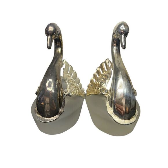Vintage Pair of Silver Plated Articulated Swan Salt Cellars Frosted Glass Japan - Picture 3 of 7